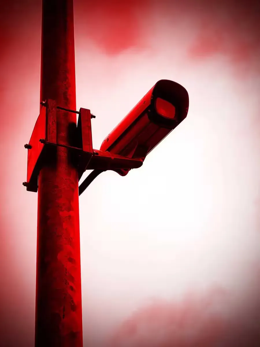 CCTV camera hanging from a post