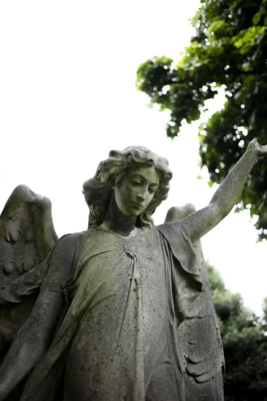 A stone angel shot in color