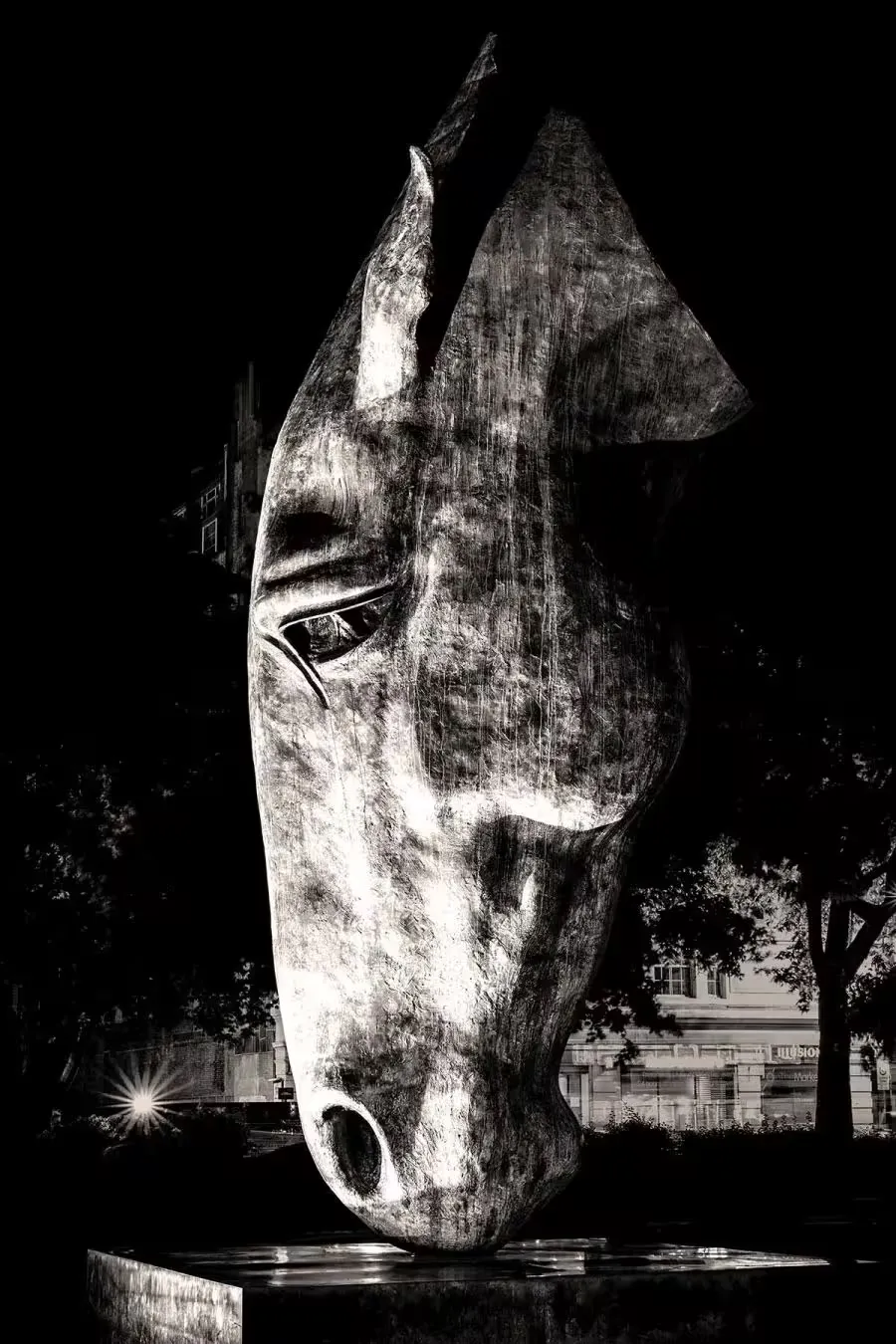 A giant statue of a horse head