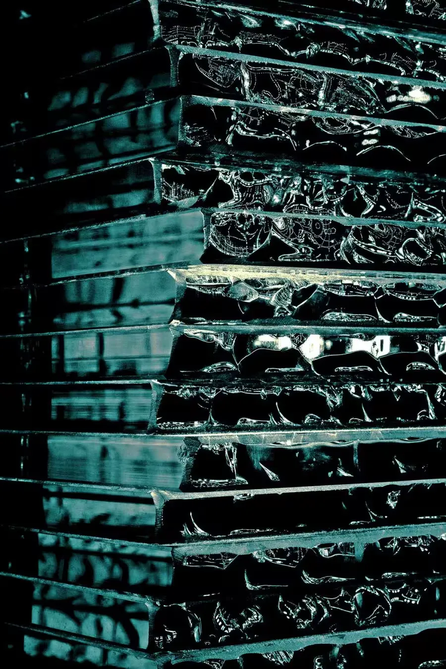 Stacks of green glass