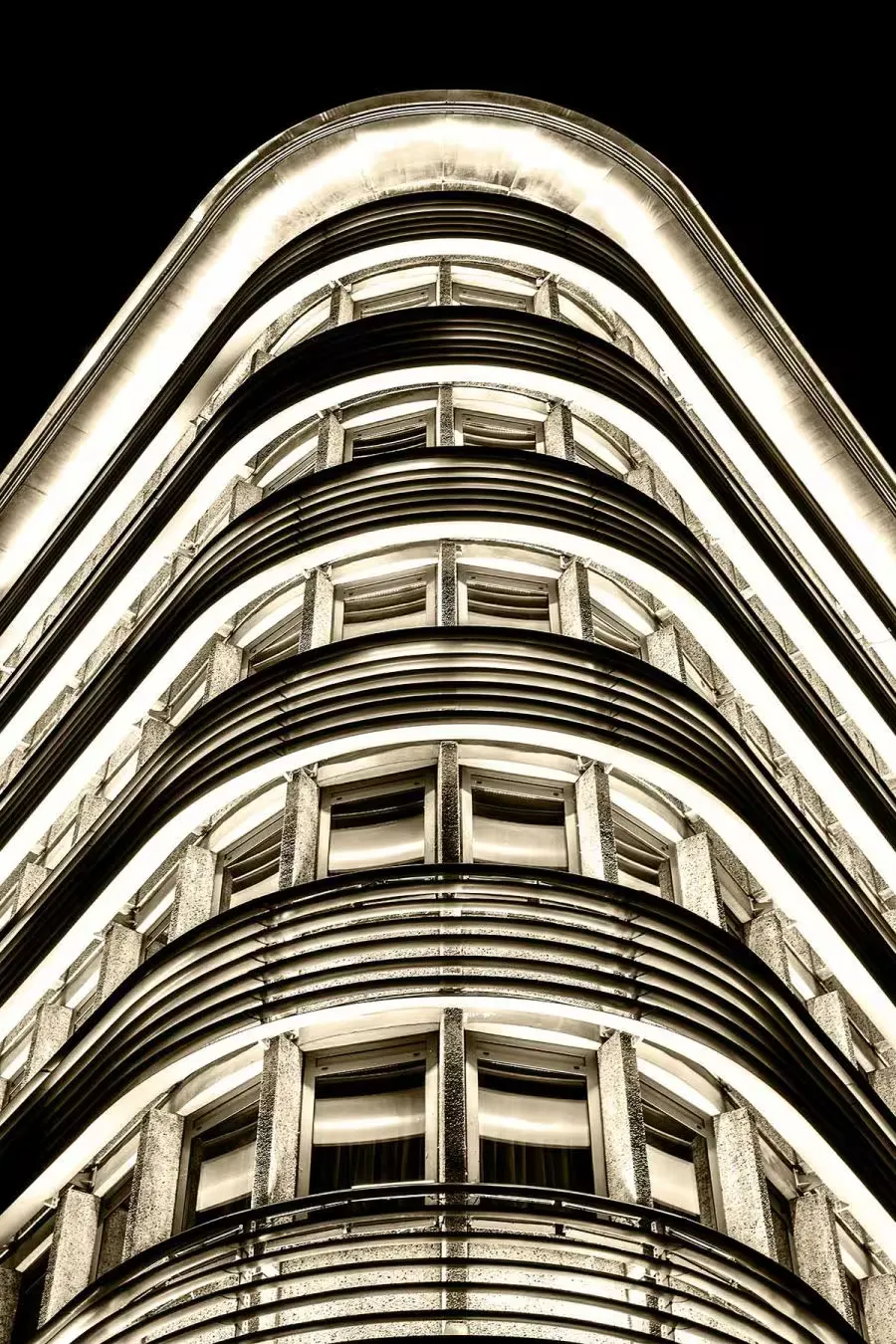 A rounded corner of a building